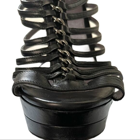 VERSACE Chain Detail Strappy Leather Ankle Booties - Picture 8 of 13